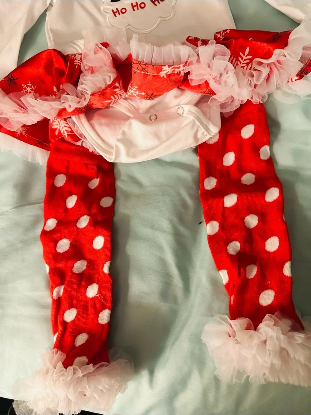 Girls Holiday Santa Dress Set in Red and White